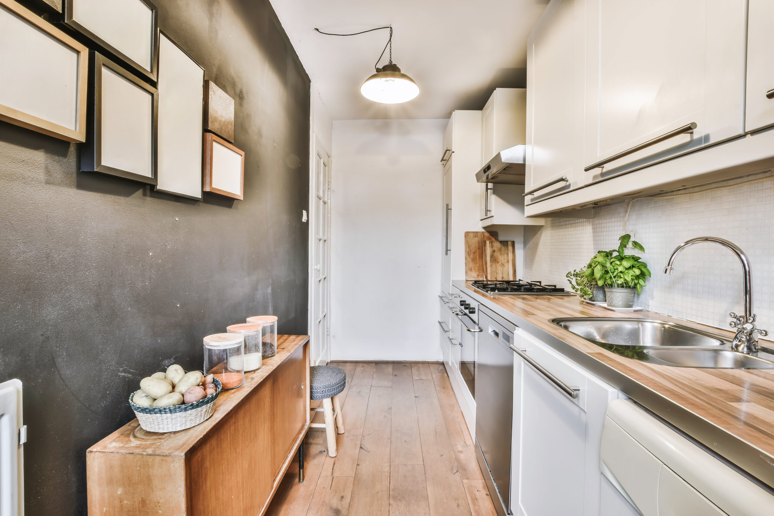 Cozy well designed modern kitchen interior with all appliances